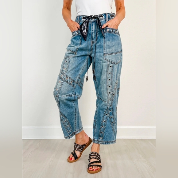 Oli & Hali Denim - Washed Grommet Barrel Jeans